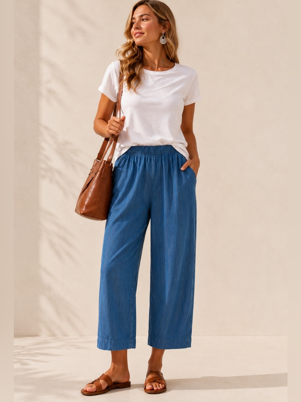 Pure Jill Indigo Coastal Grandma Cotton Lightweight Summer Pant, Size Medium